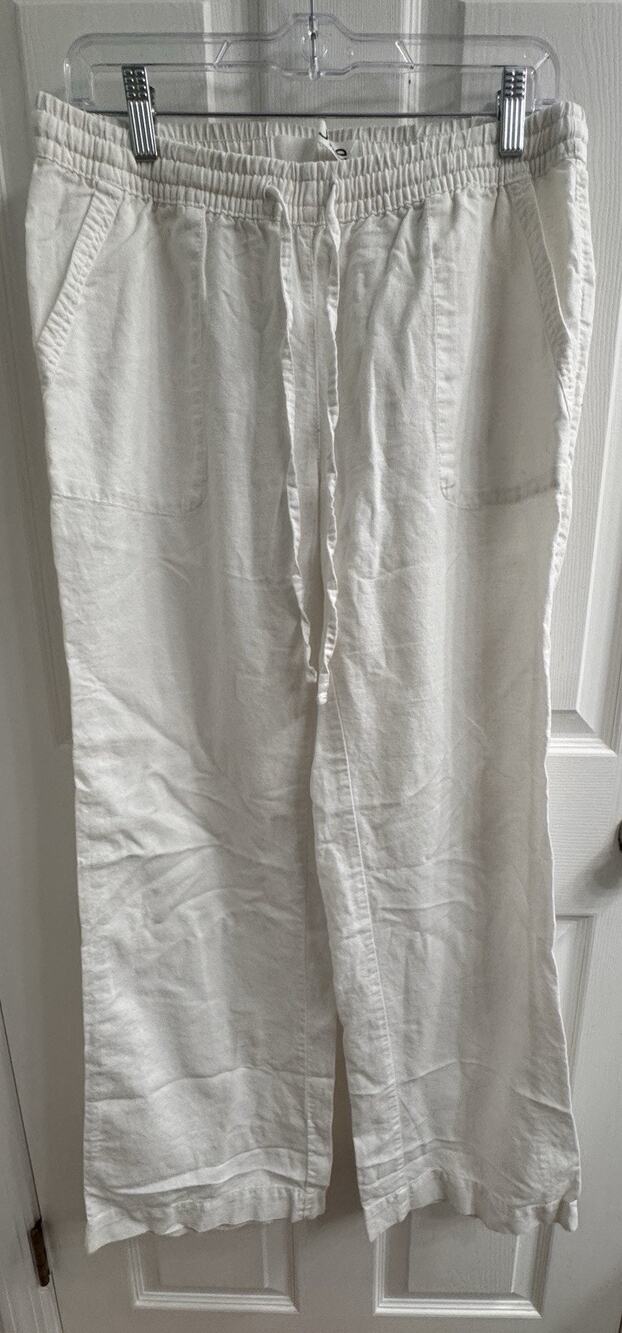 Joe Fresh Size 8 White Beach Pants Pockets Drawstring Waist Linen Cotton Blend